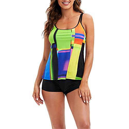 Damen Stilvolle Badebekleidung Bademode Set, Schwimmkostüm for Frauen 2 -teiliges Badeanzug verstellbares Gurt Tankini Top mit Boyshorts unten Plus Size Bading Badeanzug Reizvolle Bademode Modestrand von Happyplus1