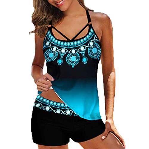 Damen Stilvolle Badebekleidung Bademode Set, Women Tankini Set mit Boyshorts unten geschnitten vor vorne 2 Stück Badeanzug Kreuz Rückenbadeanzug Plus Größe Schwimmkostüm Reizvolle Bademode Modestrand von Happyplus1