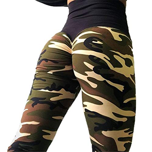 Leggings Damen Yogahose Fitnesshose, Frauen-Camouflage Druck Sexy Scrunch Ruched Kolben-Aufzug Gym Leggings mit hohen Taille Bauch-Steuer Yoga-Hosen Trainingshose Yoga Legging Fitness Sporthose Stretc von Happyplus1