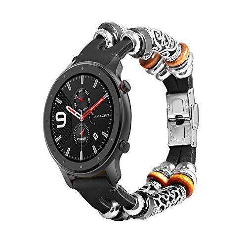 Happytop's Watchband Vintage Armband Ersatz Zubehör Uhrenarmband Kompatibel mit Huami Amazfit GTR 47MM Smart Watch (Schwarz) von Happytop's Watchband
