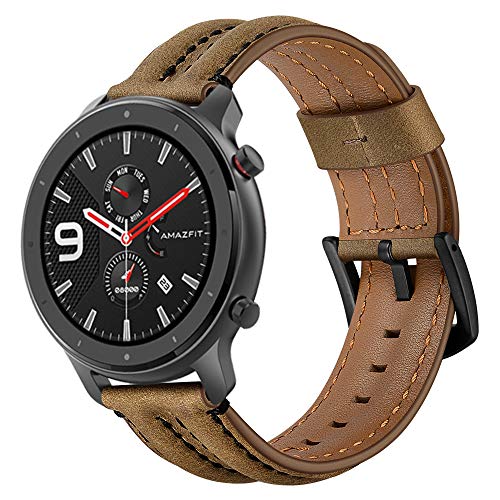 Armband Ersatz aus echtem Leder, Kompatibel für Amazfit GTR 47 mm Smart Watch, 22mm Bandbreite (#2) von Happytop