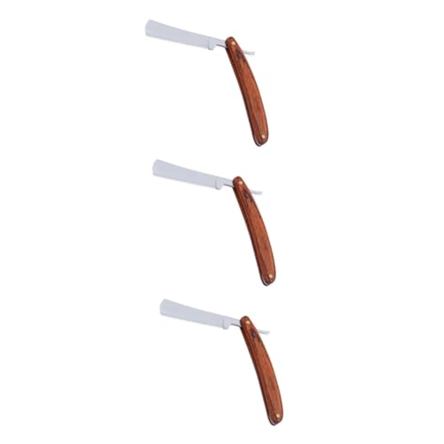 3 Stück Klassischer Stahl Rasiermesser mit Holzgriff Manuelles Rasierwerkzeug für Professionelle und Heimgebrauch für Präzise und Sichere von Happyyami