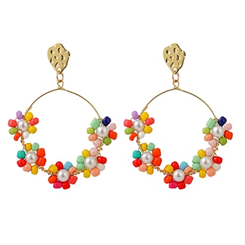 Happyyami 1 Paar Perlen Blume Ohrring Bunte Böhmischen Hoop Ohrring Baumeln Ohrringe Lange Boho Ohrringe Sommer Strand Mode- Schmuck für Frauen Mädchen von Happyyami