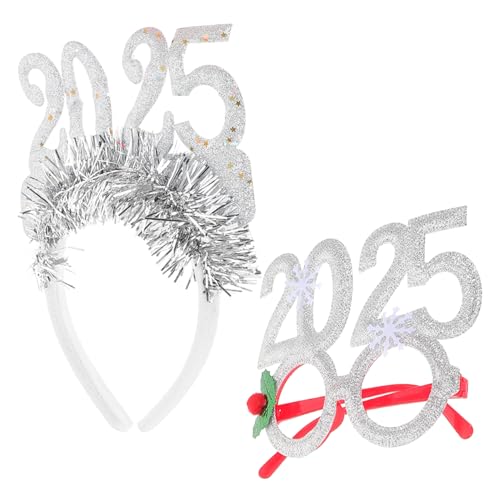 Happyyami 1 Satz Neujahrs Haarreif Silvester Kopfschmuck mit Brille und Haarschmuck für Festlichkeiten Wiederverwendbar und Leicht für Geburtstags und Neujahrsfeiern Unisex Accessoire von Happyyami