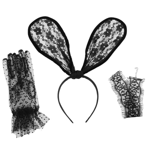 Happyyami 1 Satz Osterhasen Set Süßes Haarband mit Handschuhen und Kopfschmuck für Kostümpartys DIY Cosplay Langlebiges und Spitzenmaterial für Ostern und Halloween Feiern von Happyyami