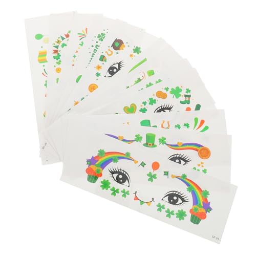 Happyyami 12 Blatt Gesichtsaufkleber für irische Feiertage Patricks Day Kleeblatt-Aufkleber St. Patricks Day Tattoos St Patrick Aufkleber Kleeblatt-Tattoos PVC Green von Happyyami
