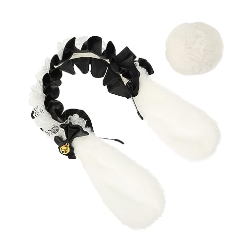 Happyyami 1Satz Kaninchen Ohrhaarband Teiliges Kostümzubehör mit Kaninchenschwanz und Haarreif für Mottopartys Cosplay und Karneval aus Hochwertigem Material Wiederverwendbar von Happyyami