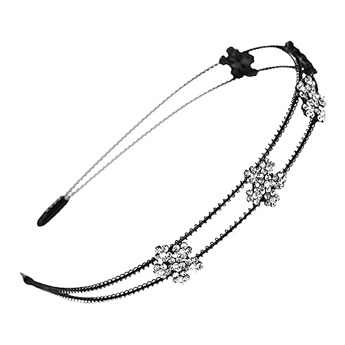 Happyyami Strass Intarsien Blume Metall Stirnband Schwarz Damen Kopfschmuck Haarreif Haarschmuck Exquisiter Haarreif Für Mädchen Zarter Leichtgewicht Für Unterwegs von Happyyami