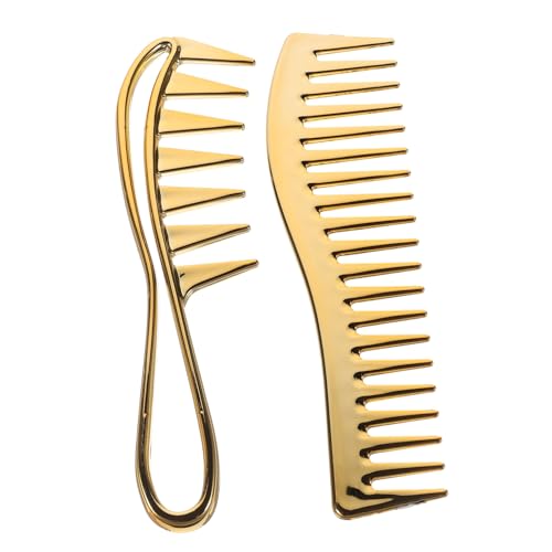 Happyyami 2 Stück Elektroplatten breiter Kammssatz Kämme für Männer Plastikkamm Reisekamm Schneidekämme Profi Breitzahnkamm für nasses Haar Friseurwerkzeug Haarkamm Golden von Happyyami