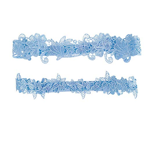 Happyyami 2Pcs Blau Spitze Strumpfband Set Braut Hochzeit Strumpfband Hosenträger Hochzeit Unterwäsche Zubehör für Braut zu Werden Geschenke (Sky- Blau) von Happyyami