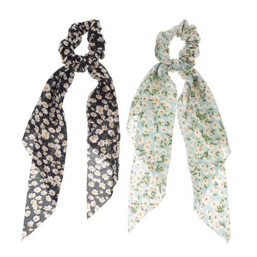 Happyyami 2stücke Bedruckter Haargummi-schal Chiffon-haarringe Langes Haarseil Für Frauen Und Mädchen Haargummi Für Pferdeschwanzhalter von Happyyami