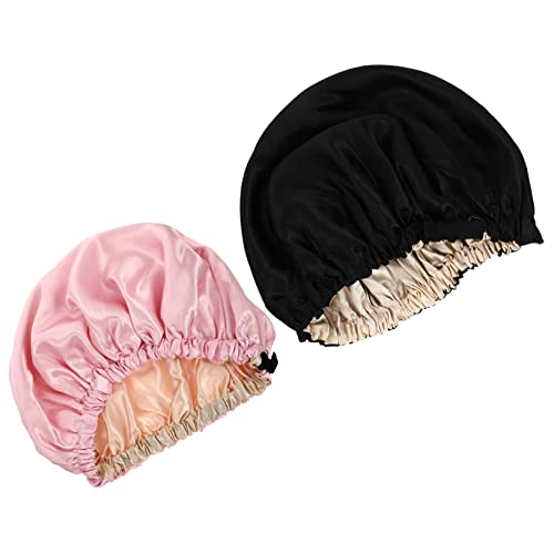 Happyyami 2stücke Schlafmütze Aus Satin Mit Verstellbarer Schnalle Haarschutzmütze Für Damen Zum Schlafen Gesicht Waschen Schminken Und Hausarbeit Leicht Zu Reinigen Und Wiederverwendbar von Happyyami