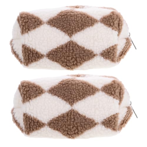 Happyyami 2Stücke Karierte Make Up Flauschige Plüsch Reisetasche für Kosmetik und Schreibwaren Große Kapazität Stylisches Design für Reisen von Happyyami