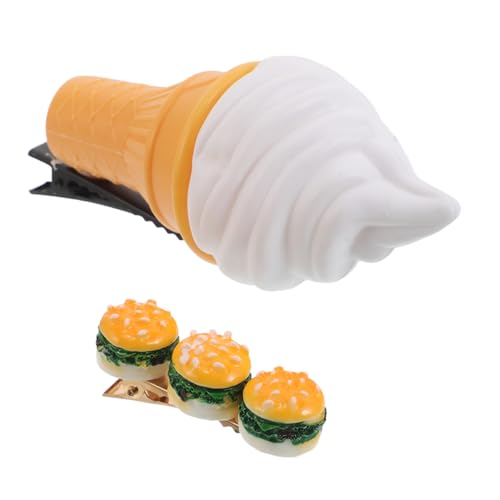 Happyyami 2stücke Innovative Haarspangen in Lebensmittelform Realistische Haarspangen in Eistüte Und Hamburgerform Für Frauen Und Mädchen von Happyyami