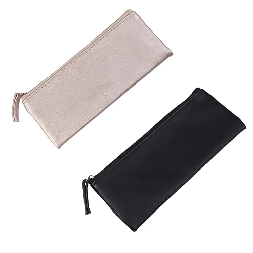 Happyyami 2stücke Schreibwaren Tasche Aus Pu-Leder Stiftetasche Für Studenten Aufbewahrungstasche Mit Reißverschluss Minimalistischer Stifthalter Make-up-Tasche Schwarz Gold von Happyyami