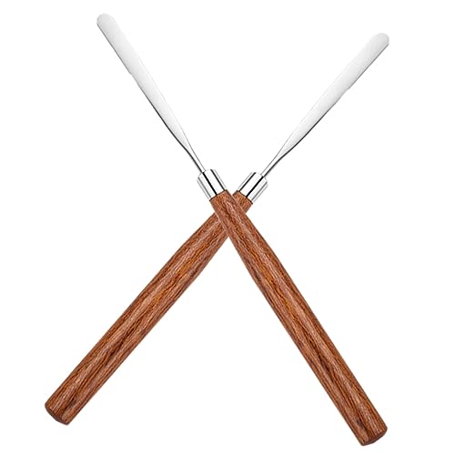 Happyyami Make up Spatel 2 Stück Tragbarer Kosmetik Plattenspatel Aus Edelstahl Und Holz Für Foundation Rouge Lidschatten Lippenfarbe Einfach Zu Reinigen Für Kosmetik Mischungen von Happyyami