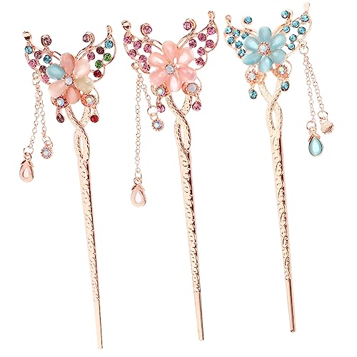 Happyyami 3 Stück Teiliges Chinesische Blüten Haarstäbchen mit Quasten Traditionelle Haaraccessoires für Damen Vintage Haarschmuck für Hochzeiten und Besondere Anlässe von Happyyami