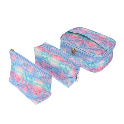 Happyyami 3 Stück Teiliges wasserdichte PU Kosmetiktaschen Multifunktionale Make Up Aufbewahrungstaschen Bunten Farben für Reisen Gym und Zuhause für Damen von Happyyami