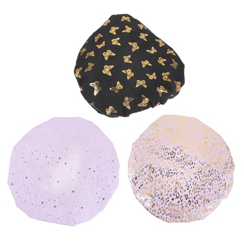 Happyyami 3 Stück Duschhaube für Damen Atmungsaktive Badehaube Wiederverwendbar für Langes Haar Saunahut von Happyyami