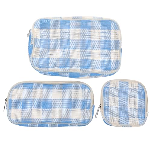 Happyyami 3stücke Teiliges Reise-kosmetikset Tragbarer Toilettentasche Organizer Für Make-up Und Pflegeprodukte Für Sport Und Alltag Blaues Karomuster von Happyyami
