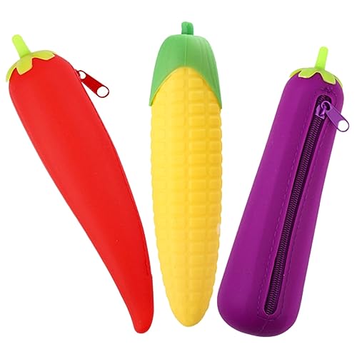 Happyyami 3stücke Kreative Silikon Federmäppchen Im Gemüsedesign Aus Aubergine Mais Und Karotte Für Schüler Studenten Und Büroangestellte Große Kapazität Und Langlebiges Material von Happyyami