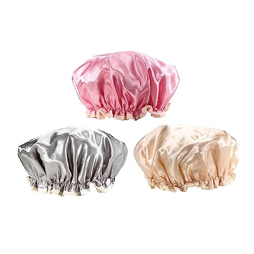 Happyyami 3stücke Wasserdichte Duschhaube Für Damen Wiederverwendbare Badehaube Elastisches Band Zum Reisen Kleine Packgröße Schützt Haar Vor Nässe von Happyyami