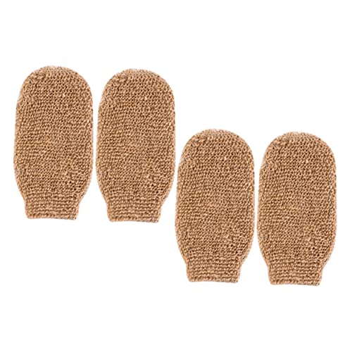 Happyyami 4 Stück Jute Badhandschuhe Duschhandschuh Luffa-handschuhe Peelen Frauen Fausthandschuh Doppelseitiger Peeling-handschuh Reinigungsmittel Haut Schrubben Tief Flachs von Happyyami