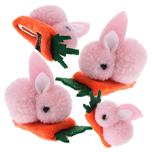Happyyami 4 Stück Kaninchen-Karotten-Haarspange lockig Hasenschwanz-Clip Hasenhaarspangen Hasenohren Cartoon-Haarspangen Haarzubehör für Mädchen Kleine Mädchenhaarklammern Plüsch Rosa von Happyyami