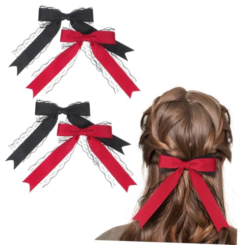 Happyyami 4stücke Spitze Haarschleifenclips Für Mädchen Lolita-kopfschmuck Süße Schleifen Spitzenhaarspangen Haarband-accessoires Krokodilklemmen Haarschmuck Für Frauen von Happyyami