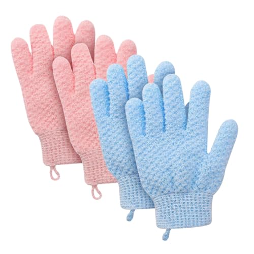 Happyyami 4Stücke Körperpeeling Exfolierende Duschhandschuhe Zur Tiefen Reinigung Und Entfernung Abgestorbener Haut Für Männer Und Elastisches Handgelenkband von Happyyami