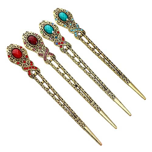 Happyyami 4 Stück Retro Haarnadeln Strass Haarstäbe aus Antiker Legierung Vintage Haarschmuck für Damen Klassisch Dekorativ von Happyyami
