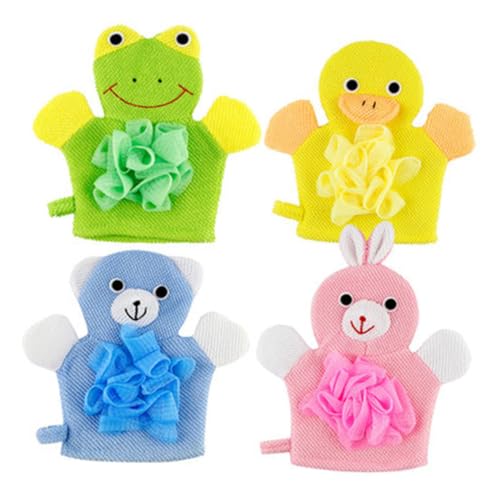 Happyyami 4stücke Junge Mädchen Peeling Badeschrubbhandschuh Cartoon Körperschrubberhandschuhe Badehandschuh Schruber Körper Reinigung Handschuhe Bad Handtücher von Happyyami