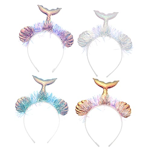 Happyyami 4stücke Meerjungfrauen-stirnband Haar Mit Muschel Seestern Netzblumen Dekoration Haarband Für Party Kostüm Geburtstag Foto Requisit Gold Weiß Violett Blau von Happyyami