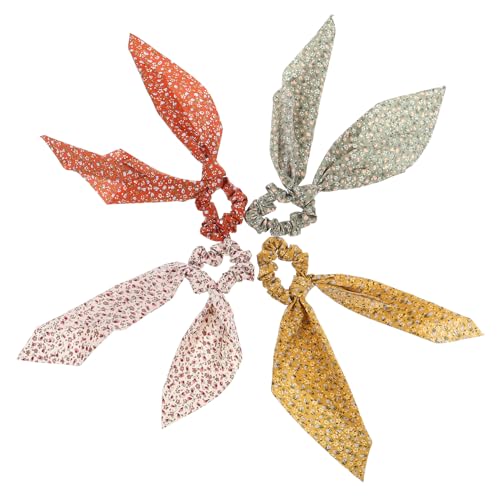 Happyyami 4stücke Teiliges Scrunchies Mit Bunny-ohren Floralen Bändern Und Elastischen Haargummis Für Damen Und Mädchen Dekorative Haaraccessoires Ingwer Und Grün von Happyyami