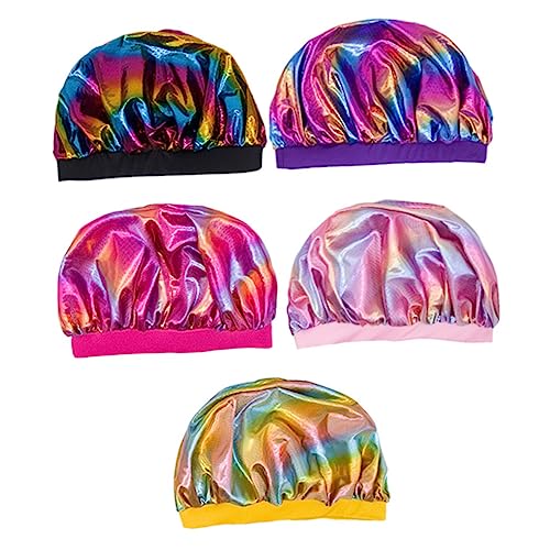 Happyyami 5 Stücke Bunte Schlafhaube Duschhaube mit Elastischem Band für Erwachsene und Kinder Atmungsaktive Haarhaube für Nachtschlaf und Gesichtsreinigung von Happyyami
