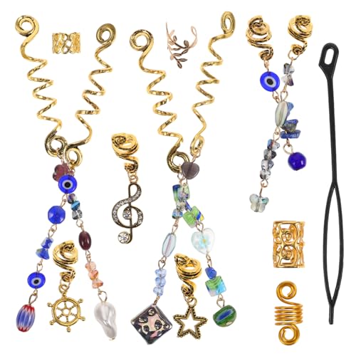 Happyyami 50stücke Schlange Locs Schmuck Clip Pirat Anstecknadel Accessoire Metall Twist Mädchen Spirale Boho Charm Schmuck Haarspange Dekoration Manschette Perle Haar Ring Frau Dutt von Happyyami
