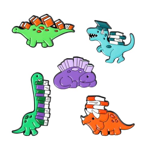 Happyyami 5Pcs Dinosaurier-Broschen Cartoon Brosche Pin Dino mit Buch Abzeichen Kleidung Taschen Rucksäcke Revers Pins für Frauen Mädchen Kleidung Dekoration von Happyyami