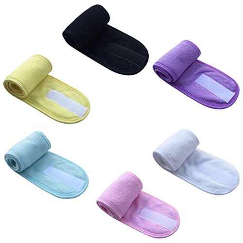 Happyyami 6Stücke Spa Gesichtsstirnband Elastische Handtücher für Gesichtsreinigung Make Up und Yoga Gelb Blau und Rosa Verstellbar und Saugfähig von Happyyami