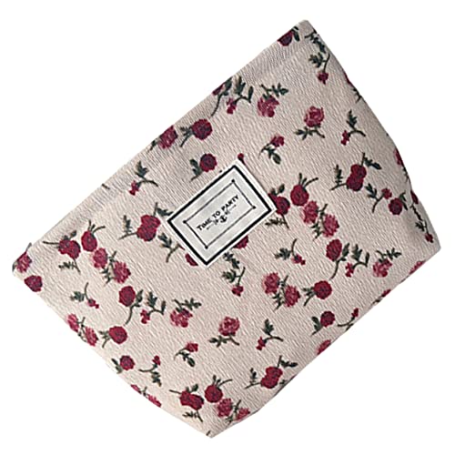 Happyyami Tragbare Kosmetiktasche mit Rosenblüten Print Kleine Make Up Tasche Kulturbeutel für Damen für Reisen und Täglichen Gebrauch mit Reißverschluss von Happyyami