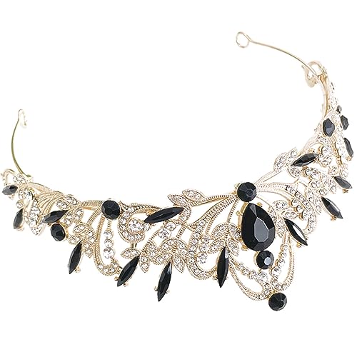Happyyami Hochzeit Tiara Krone Mit Strass Und Blattdesign Verstellbares Haarschmuckstück Für Bräute Brautjungfern Geburtstagsfeiern Und Besondere Anlässe in Schwarz von Happyyami