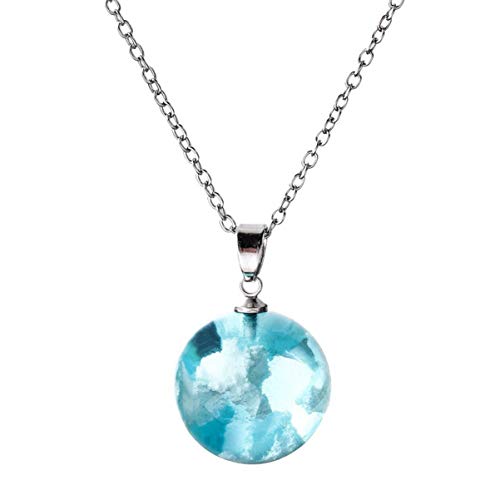 Happyyami Damen Leuchtende Halskette Runder Anhänger Blauer Himmel Weiße Wolke Transparente Kette Zubehör Halskette Schmuck Geschenk für Frauen von Happyyami