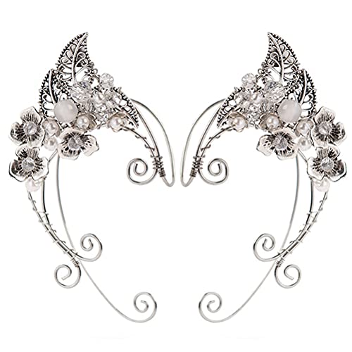 Happyyami Elf Ohr Manschetten Silber Ohrmanschette Damen Fee Ohrringe Ohrclips Elfenohren Schmuck Ohrklemme Flügel Ohrschmuck für Frauen Hochzeit Halloween Weihnachten Cosplay Kostüm von Happyyami