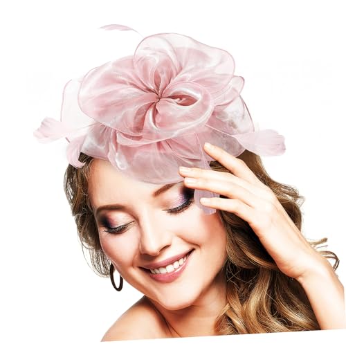 Happyyami Tea Party Damen Fascinator Haarband Hochzeits-headpiece Mit Blumen-design Für Braut Cocktail-events Und Formelle Anlässe Zartem Rosa von Happyyami