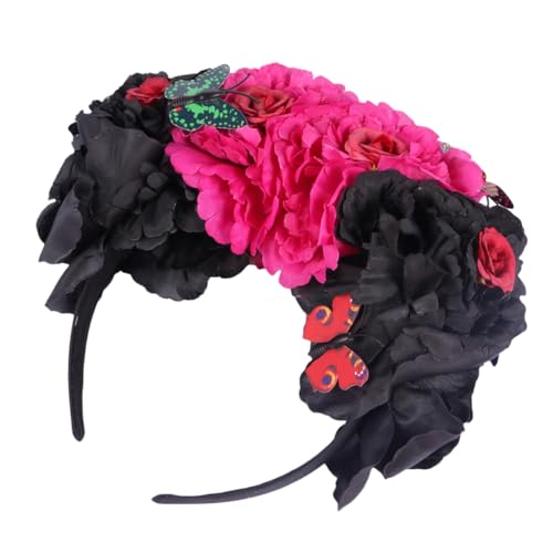 Happyyami Festliche Blumenkrone Haarband mit Lebensechten Blumen Geeignet für Hochzeiten Partys und Fotoshootings Langlebig und Wiederverwendbar Rot Schwarz Erhältlich von Happyyami