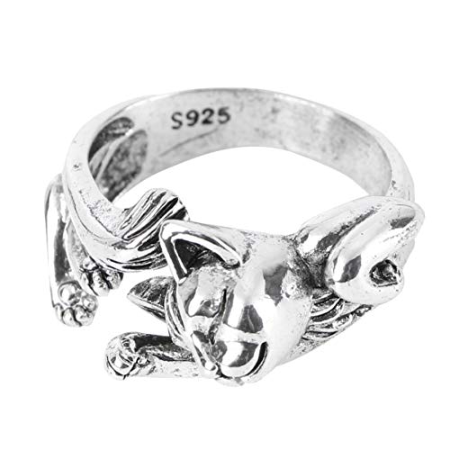 Happyyami Frauen Ringe Tier Katze Öffnung Fingerring Retro Katze Totem Fingerring Schmuck für Freundinnen (Silber) von Happyyami