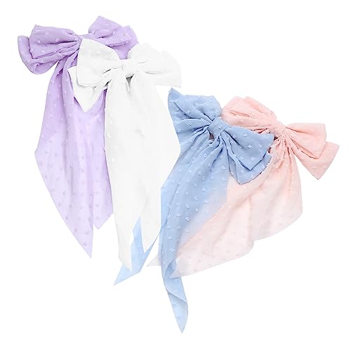 Happyyami Große Haarbögen Clips Für Frauen Haarklammern Mit Langen Bändern Pastellfarben Hellrosa Helllila Elegante Barrettes Für Dickes Haar Und Make Up von Happyyami