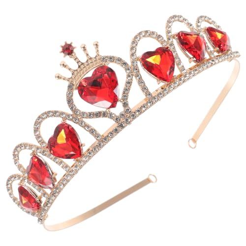 Happyyami Krone Rot Mit Herzen Strass Braut Kopfschmuck Glänzend Hochzeit Haarschmuck Kronenhaarschmuck Brautkrone Tiara Herzdekoration von Happyyami