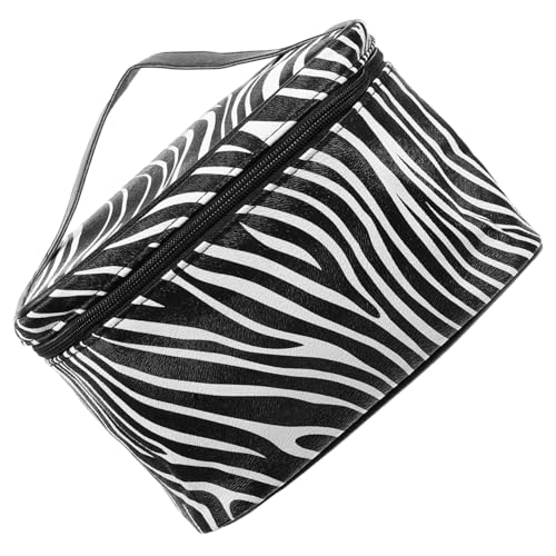 Happyyami Reise Make Up Tasche Große Kulturtasche für Damen PU Leder Schwarz Weiße Zebra Tragbare Kosmetiktasche für Reisen Organizer mit Fächern von Happyyami