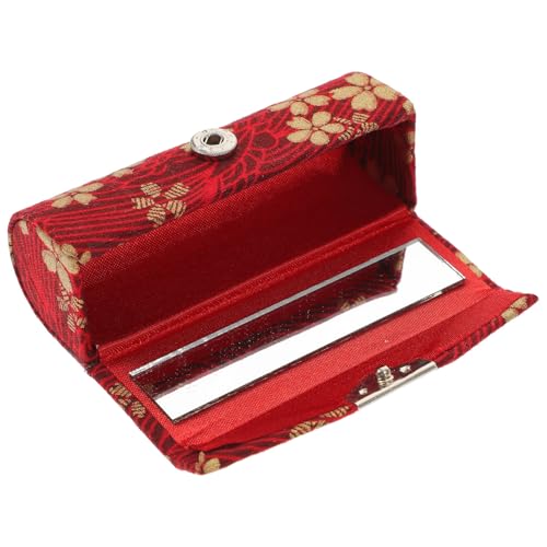 Happyyami Lippenstift Aufbewahrungsbox Im Japanischen Stil Mit Spiegel Tragbarer Lippenstifthalter Für Damen Eleganter Und Praktischer Kosmetik Organizer Wellenrot Für Handtasche von Happyyami