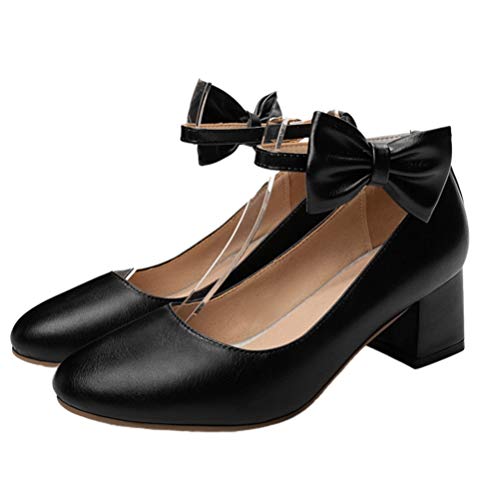 Jane Frauen Niedliche Pumps Mit Bogenabsatz Mittlerer Block 5CM Rockabilly Knöchelriemen Schnalle Schuhe Elegant Bequem Für Hochzeitsfeier von Happyyami